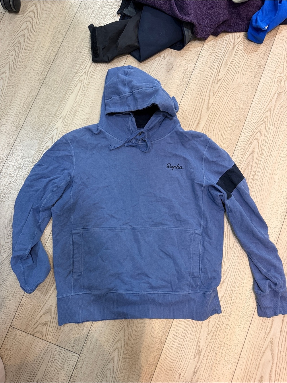 Rapha Slate Blue Pullover Hoodie with Black Arm Accent